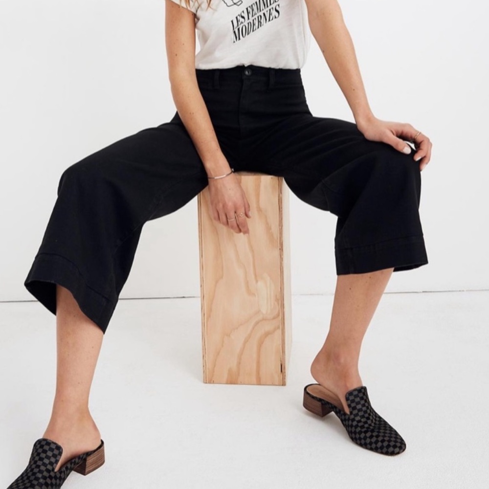 NWT Madewell Emmett Wide Leg Cropped Pants in Black